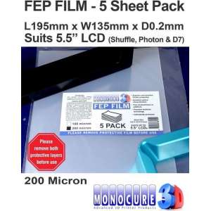 Monocure 3D FEP FILM 200 Micron (5 Sheet Pack)