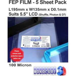 Monocure 3D FEP FILM 100 Micron (5 Sheet Pack)