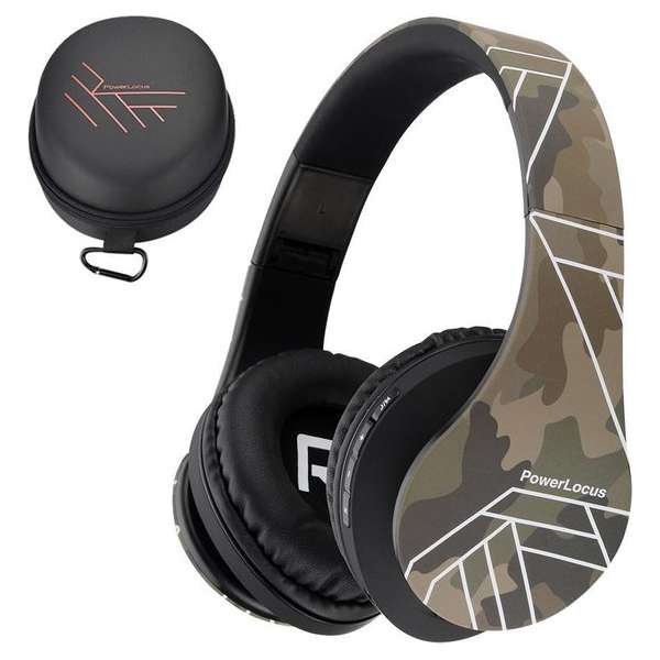 PowerLocus P2 draadloze Over-Ear Koptelefoon Inklapbaar - Bluetooth Hoofdtelefoon - Met microfoon – Camouflage