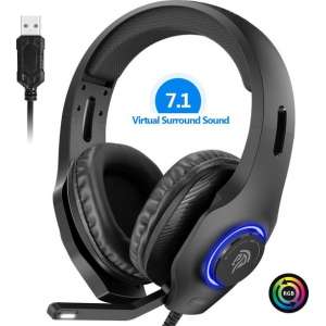 EasySMX VIP-002D Over-ear gaming headset met microfoon en RGB LED verlichting, 7.1 Surround sound, zwart