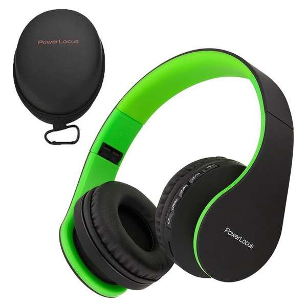 PowerLocus P1 draadloze Over-Ear Koptelefoon Inklapbaar - Bluetooth - Met microfoon – Zwart/Groen