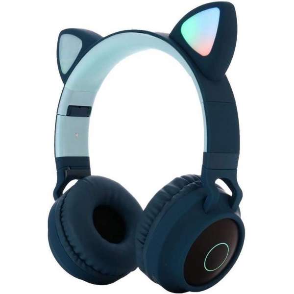 Kinder hoofdtelefoon - koptelefoon Bluetooth led kattenoortjes blauw - Koptelefoons - laptopparadise.nl - Voor ieder wat wils!