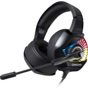 ONIKUMA K6RGB – Gaming headset met verstelbare microfoon, LED's met RGB via USB, 1 x 3,5 mm-aansluiting en 50mm element – zwart