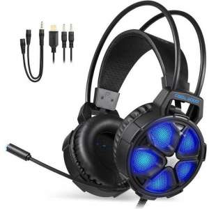 EasySMX COOL2000-BLUE Over-ear gaming headset met microfoon, LED  verlichting, Zwart/blauw