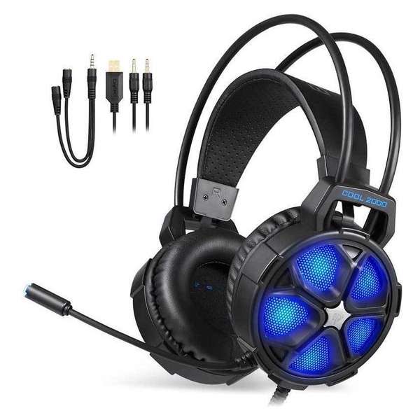 EasySMX COOL2000-BLUE Over-ear gaming headset met microfoon, LED  verlichting, Zwart/blauw