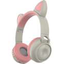 Kinder hoofdtelefoon - koptelefoon Bluetooth met led kattenoortjes miauw licht grijs - roze