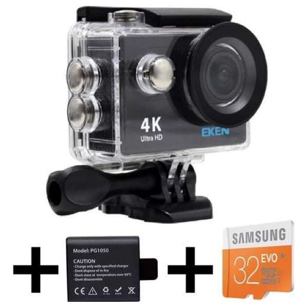 EKEN H9R 4K Ultra HD waterproof action Camera met WiFi & diverse accessoires + 32GB Samsung MicroSD kaart + Extra batterij