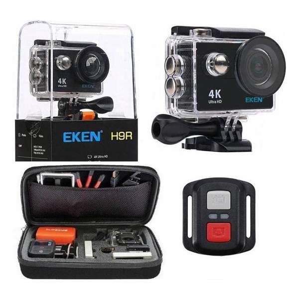 2 sets EKEN H9R+ ACTION Camera 20MP 4K ULTRA HD waterproof met WiFi & Afstandsbediening veel extra's en opbergcase