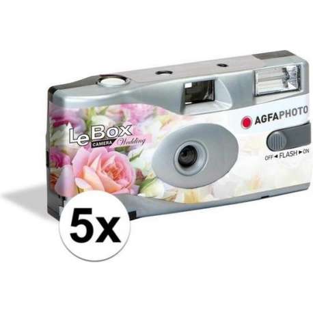 5x Bruiloft/huwelijk wegwerp camera met flitser en 27 kleuren fotos - Vrijgezellenfeest weggooi fototoestel