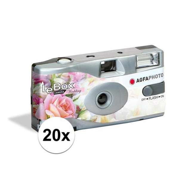 20x Bruiloft/huwelijk wegwerp camera met flitser en 27 kleuren fotos - Vrijgezellenfeest weggooi fototoestel