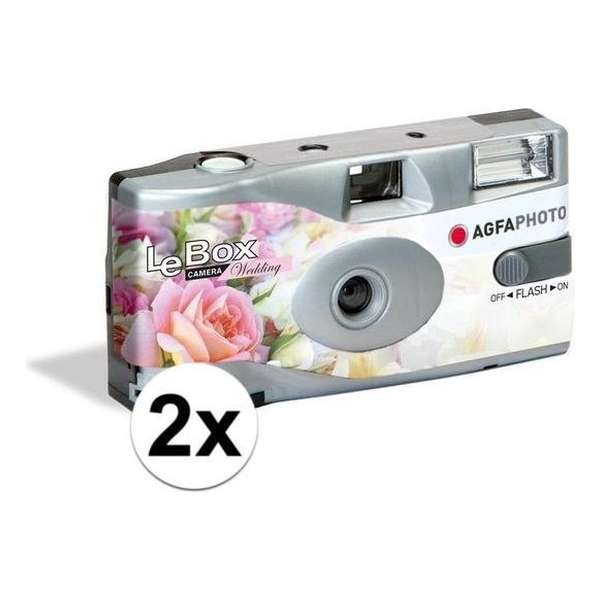 2x Bruiloft/huwelijk wegwerp camera met flitser en 27 kleuren fotos - Vrijgezellenfeest weggooi fototoestel
