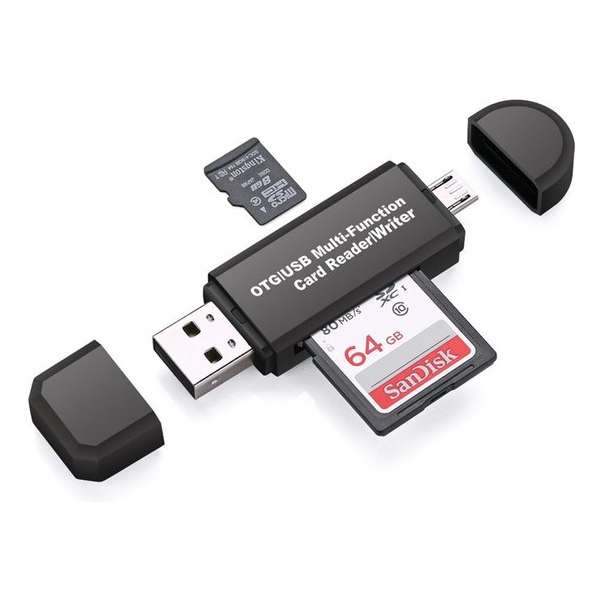 Card Reader 4 in 1 Micro USB naar USB , SD en micro SD kaart reader