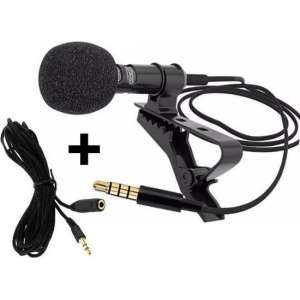 Clip-On Microfoon met Audio Verlengkabel Female To Male - 3.5 mm - Smartphone - Dasspeld - Zwart