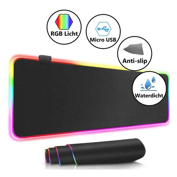 LED Gaming Muismat - XXL Muismat - Verlichting - 80x30cm - Antislip - Waterproof - RGB Mouse Pad