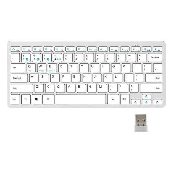 Silvergear Draadloos Toetsenbord - Dun - Laptopformaat - USB Receiver of Bluetooth - Batterij - Wit