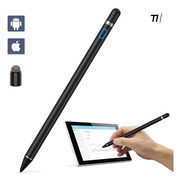 TIKKENS Active Stylus Pen Zwart - Geschikt voor Android / iOS / Windows - Tablets / IPad / Smartphone - Universeel