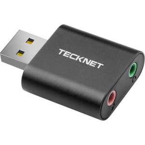 Tecknet USB naar Audio Adapter | Externe Stereo Sound Adapter Aluminum | externe geluidskaart | 3.5mm audio poorten