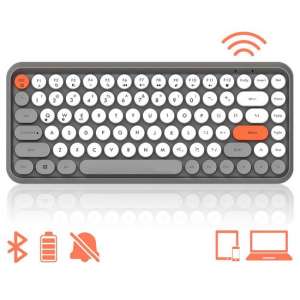 Draadloos toetsenbord - Bluetooth Voor Mobiel en PC - Compact toetsenborden - Typmachine design - Grijs met wit