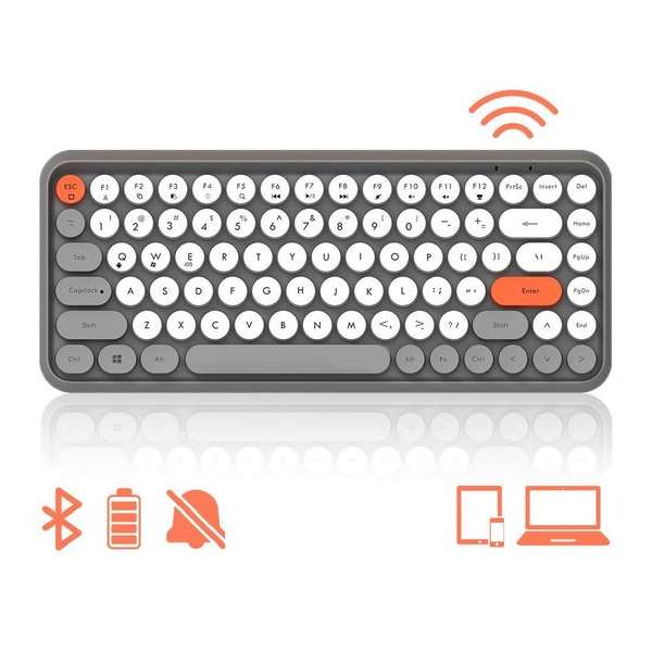 Draadloos toetsenbord - Bluetooth Voor Mobiel en PC - Compact toetsenborden - Typmachine design - Grijs met wit