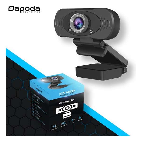 Dapoda® Full HD Webcam voor pc met microfoon – Webcamera met USB – Camera – Windows en Mac - 1080P - Zwart