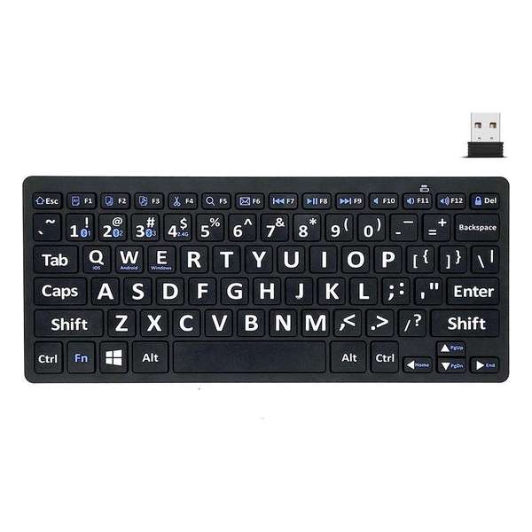 Silvergear Draadloos Toetsenbord - Dun - Grote Letters - USB Receiver of Bluetooth - Zwart