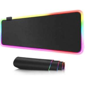 RGB LED Soft Gaming Muismat | LED Verlichting | Waterproof | 80x30 cm | Mousepad | XXL | Anti-Slip | Toetsenbord | Zwart
