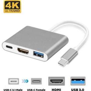Universele USB-C Adapter (USB-Hub) met USB, HDMI en USB-C ingang - voor Macbook & Windows - Grijs