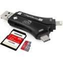 Micro SD-kaartlezer,  4 in 1 externe kaartlezer USB-stick Micro SD & TF Card Reader Adapter-zwart