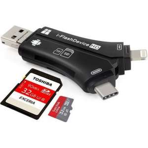 Micro SD-kaartlezer,  4 in 1 externe kaartlezer USB-stick Micro SD & TF Card Reader Adapter-zwart