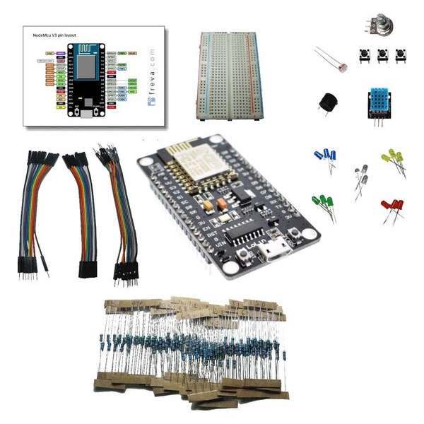 IoT starter kit: NodeMcu ESP8266 WiFi, breadboard, LEDs,... Arduino compatible