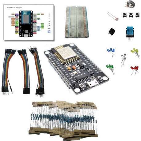 IoT starter kit: NodeMcu ESP8266 WiFi, breadboard, LEDs,... Arduino compatible