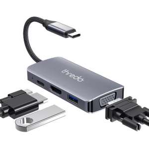Thredo 4 in 1 USB C Hub - USB C + USB 3.0 + 4K HDMI + VGA - Met voeding