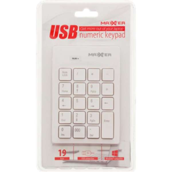 Numeriek USB Toetsenbord - 19 toetsen - MaxXter - Wit