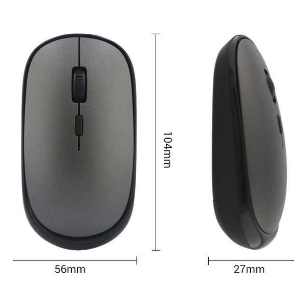 Mediafina Mini Muis -  Bluetooth 5.0 - USB - Heroplaadbare Muis  - Grijs/Zwart - Voor MAC, Laptop en PC