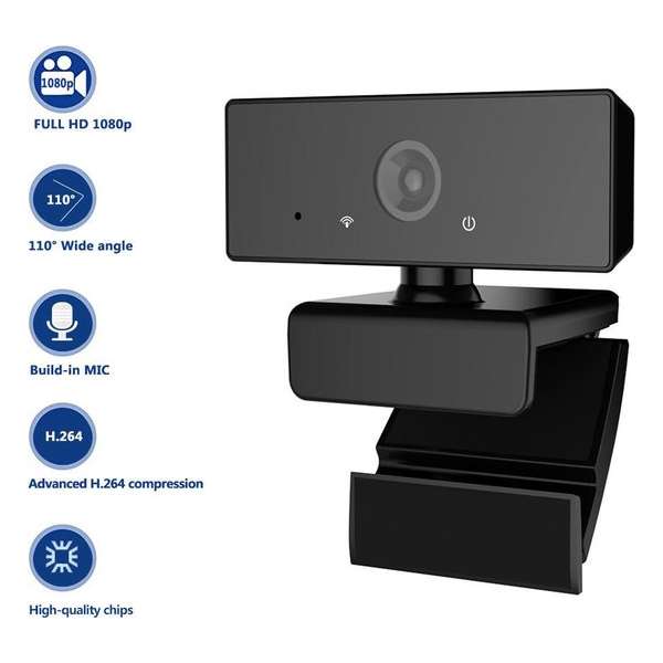 Webcam Full HD - Webcam voor pc -Gamen- Vergaderen - Werk & Thuis - School - USB- Auto focus - 360° draaibaar