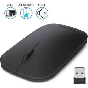 Draadloze muis, 2.4GHZ, oplaadbare en stille muis voor notebook, pc, Mac, laptop, computer, Windows / Android-tablet - zwart