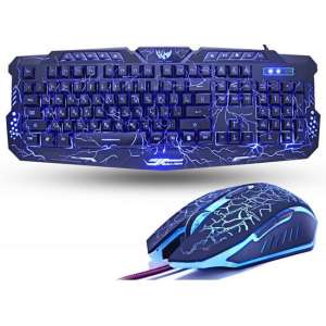 Gaming Set - Toetsenbord en Muis – Keyboard Qwerty met LED Verlichting MultiColour – Bedraad USB - 2400 DPI