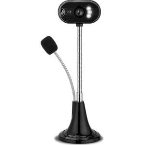 Webcam | Microfoon | HD | USB | Led verlichting | Flexibel | Zwart
