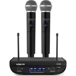 Draadloze microfoon - Vonyx WM82 draadloze microfoonset UHF met twee handmicrofoons