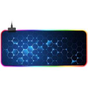 RGB Gaming Muismat XXL (80x30) | LED Verlichting Muismat | Anti-Slip | Waterproof | Extra Breed en Lang | Honingraat