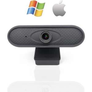 Webcam HD + GRATIS lens cover - Thuis & Werk - Microfoon - Op of naast computer - Webcamera  - PC - USB - Vergaderen