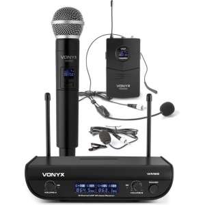 Draadloze microfoon - Vonyx WM82C draadloze UHF microfoonset met handheld en headset microfoon