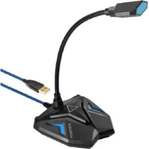 Promate STREAMER.BLUE - Gaming Microfoon, Plug & Play, flexibel, USB, universeel, HD, dempfunctie - Blauw