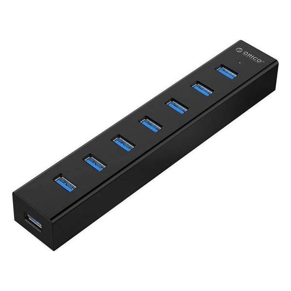 Orico - Mat zwarte USB 3.0 hub met 7 poort en stroomadapter 5Gbps USB 3.0 datakabel