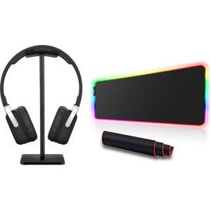 RGB Gaming Muismat + Headset Koptelefoon Standaard