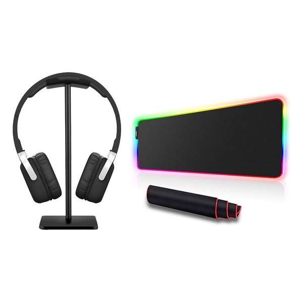 RGB Gaming Muismat + Headset Koptelefoon Standaard