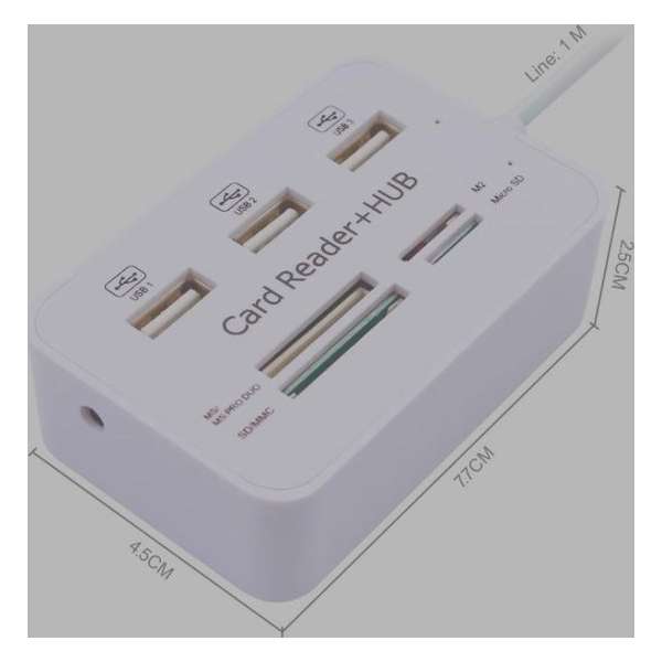 USB 2.0 Hub Multi Splitter & Geheugenkaartlezer Wit - MS / M2 / SD / MMC /  Micro SD / TF  Card Reader -Kaart lezer