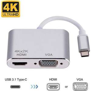 Garpex® 2 in 1 USB 3.1 TYPE C naar HDMI en VGA converter Zilvergrijs 23cm