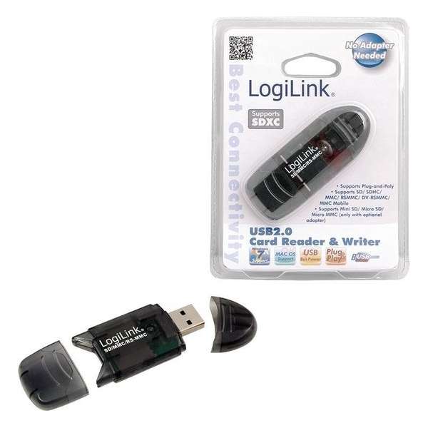 LogiLink Cardreader USB 2.0 Stick external for SD/MMC USB 2.0 Zwart geheugenkaartlezer