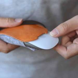 LOUZIR Europese stijl elastische PU leder bont gevoeld muis opbergtas geschikt voor Apple Magic Mouse 2